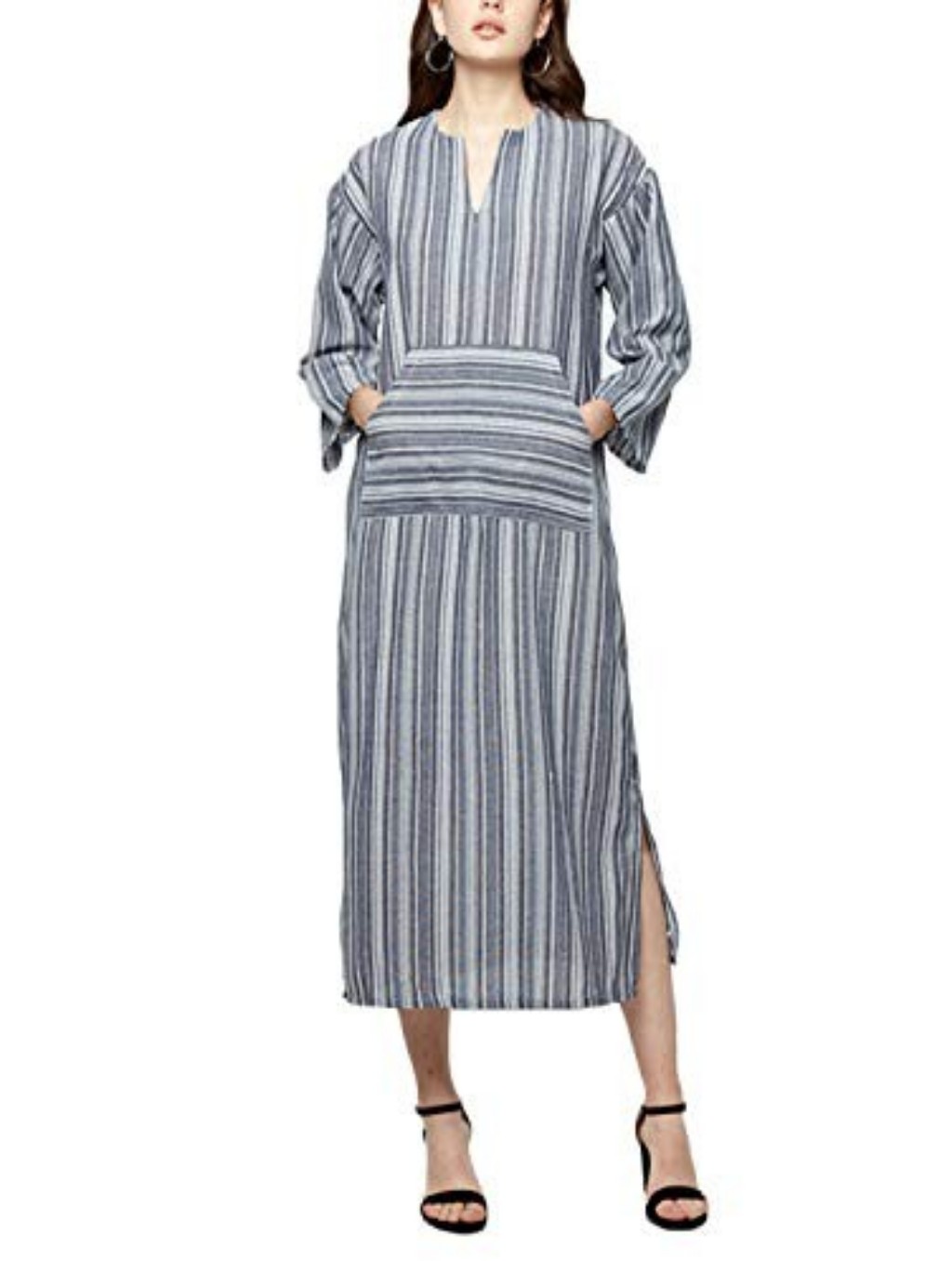 Zanzea 100% Cotton Kaftan Blue White Maxi Dress